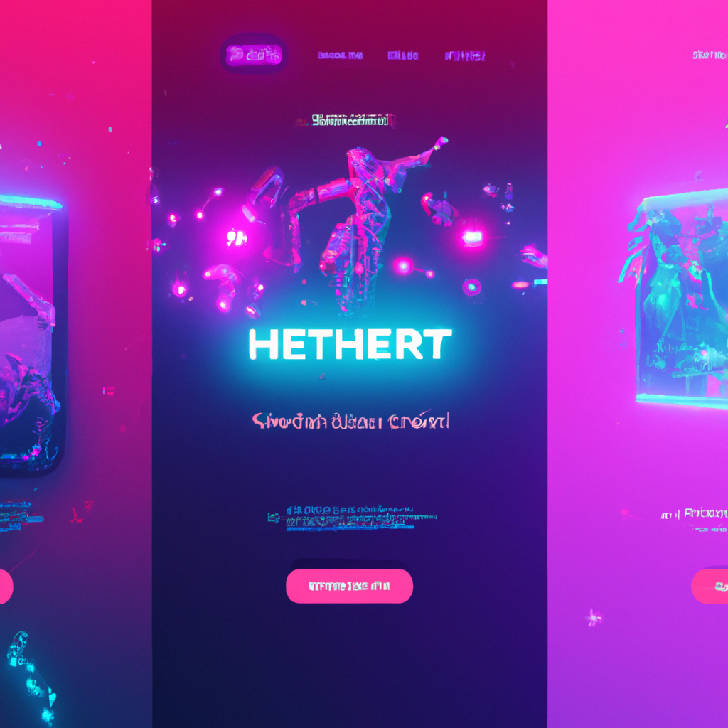 VaporPlay hero collage: neon crowd, floating screens, playlist HUD
